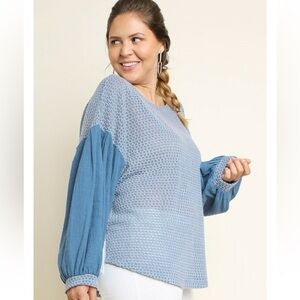 Umgee | Lightweight Waffle Weave Balloon Sleeve Blouse Boho Beachy Coastal Cozy